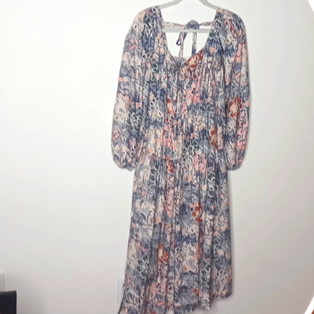 Anthropologie MOON RIVER Floral Puff Sleeve Cottagecore Midi Dress (EUC) - Small